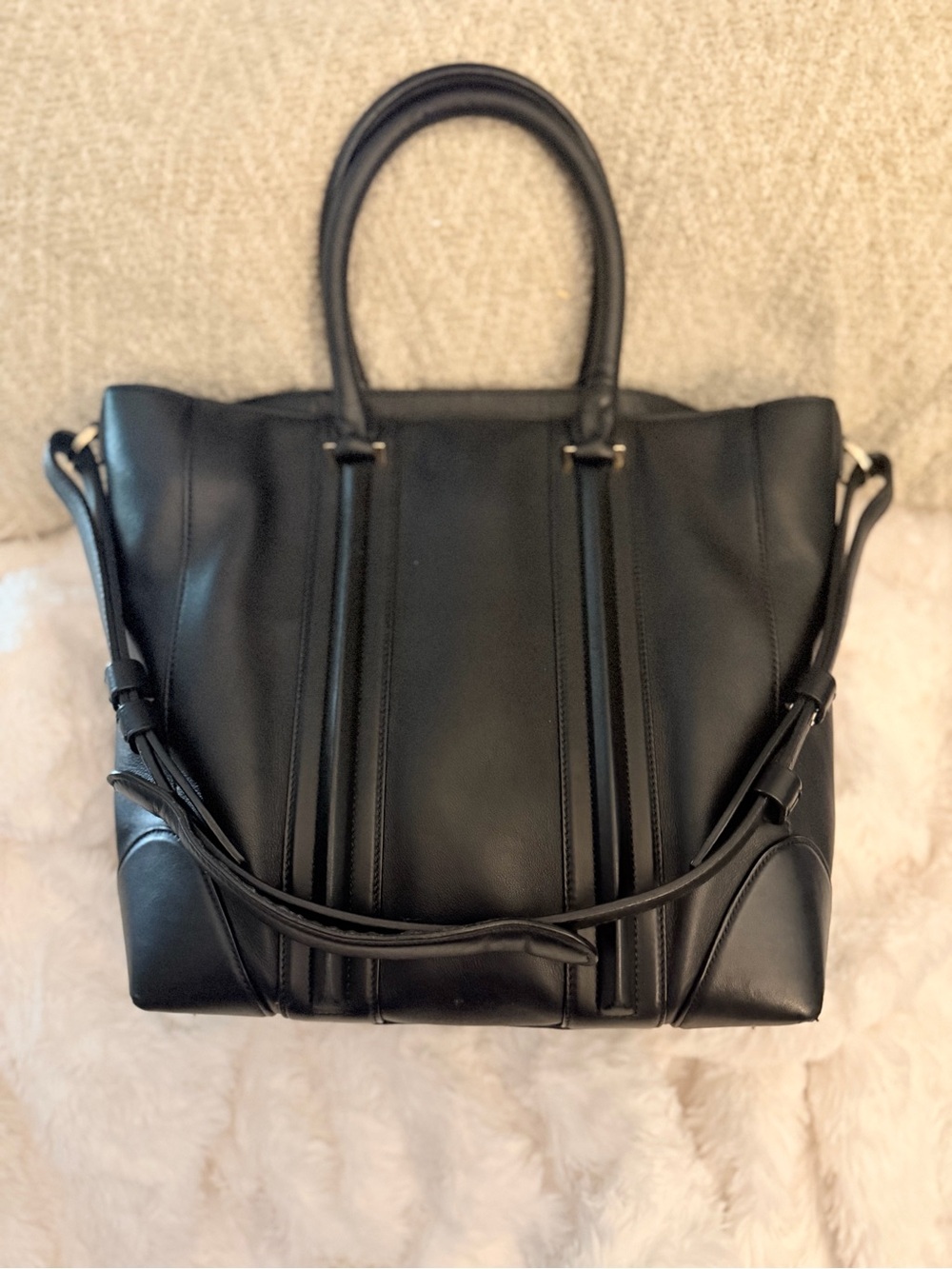 Givenchy Black Leather Structured Tote with Gold Logo